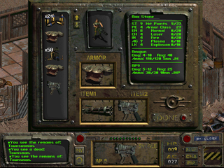 Fallout demo showing character inventory screen.