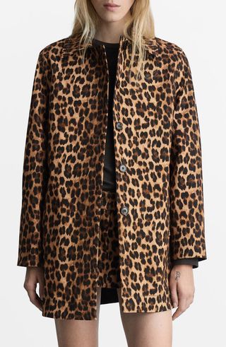 Leopard Print Stretch Cotton Coat