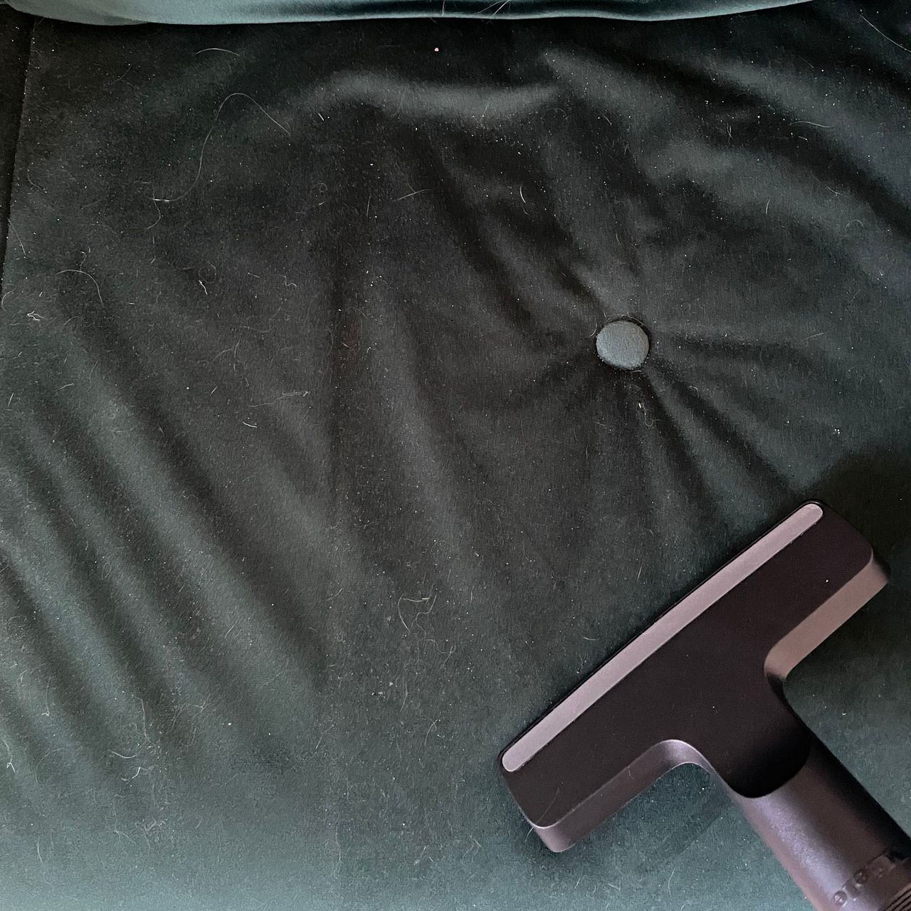 Using the Miele DuoFlex upholstery attachment on a sofa bed covered in hair