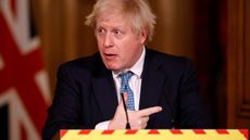 Boris Johnson speaks during a virtual press conference at No.10 Downing Street.