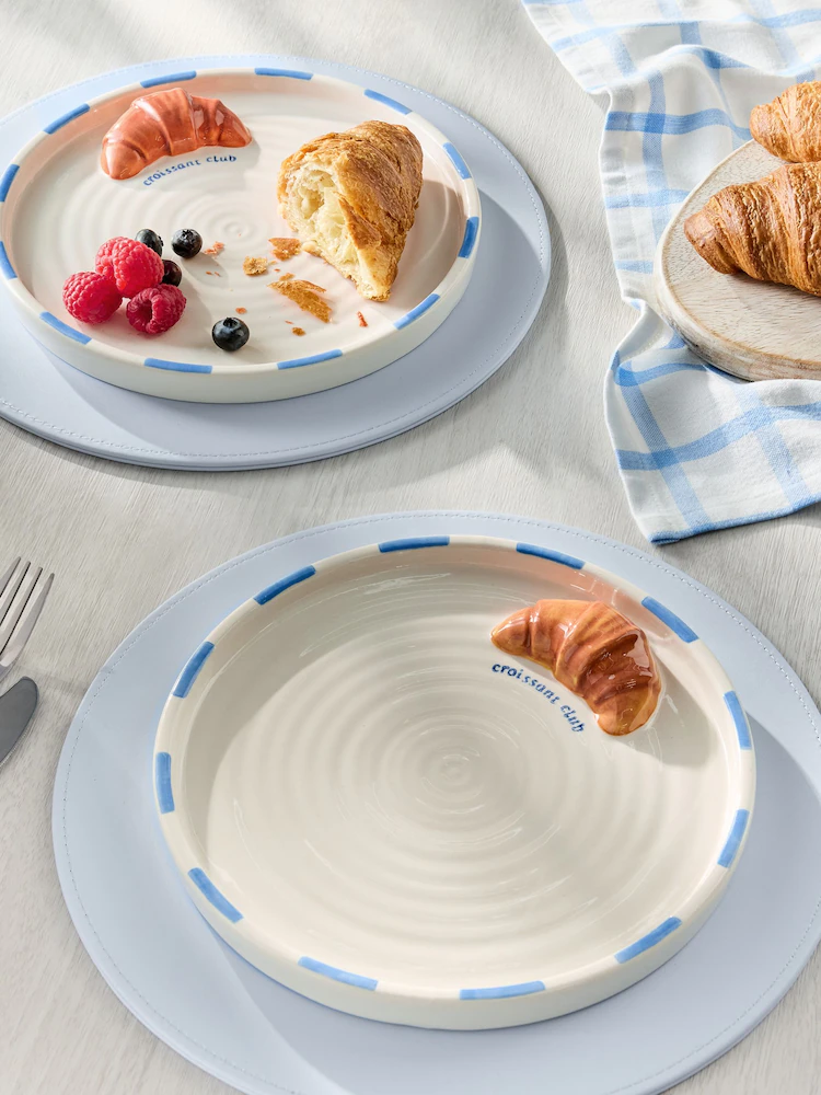 Next, Set of 2 White/Blue Claude Croissant Club Side Plates