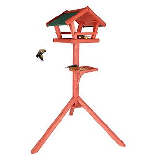 Petsfit Outdoor Bird Feeder Stand, Wooden Bird Table Tray Feeder Pole Hanger for Outside with Real Shingles and Tripod Base, 47