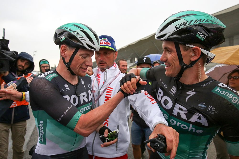Bora-Hansgrohe celebrate Sam Bennett's second stage win at the Giro d'Italia