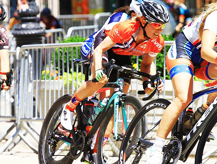 Current points leader Tina Pic (Colavita/bialetti Pro Cycling Team) surveys the field