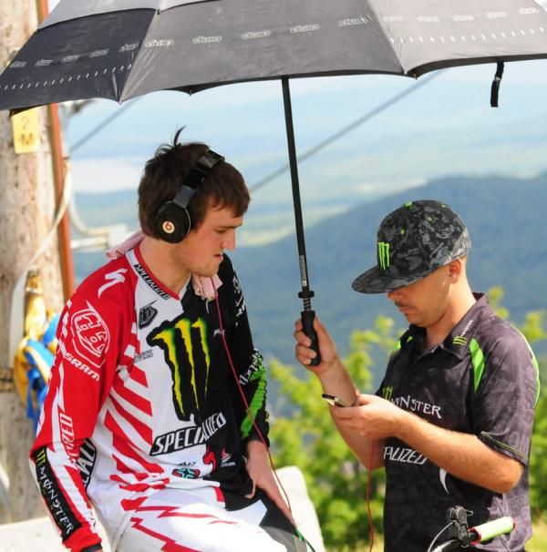Brendon Fairclough's mechanic providing shade and tunes.