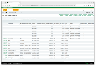 The Sage Intacct system processing multiple invoices