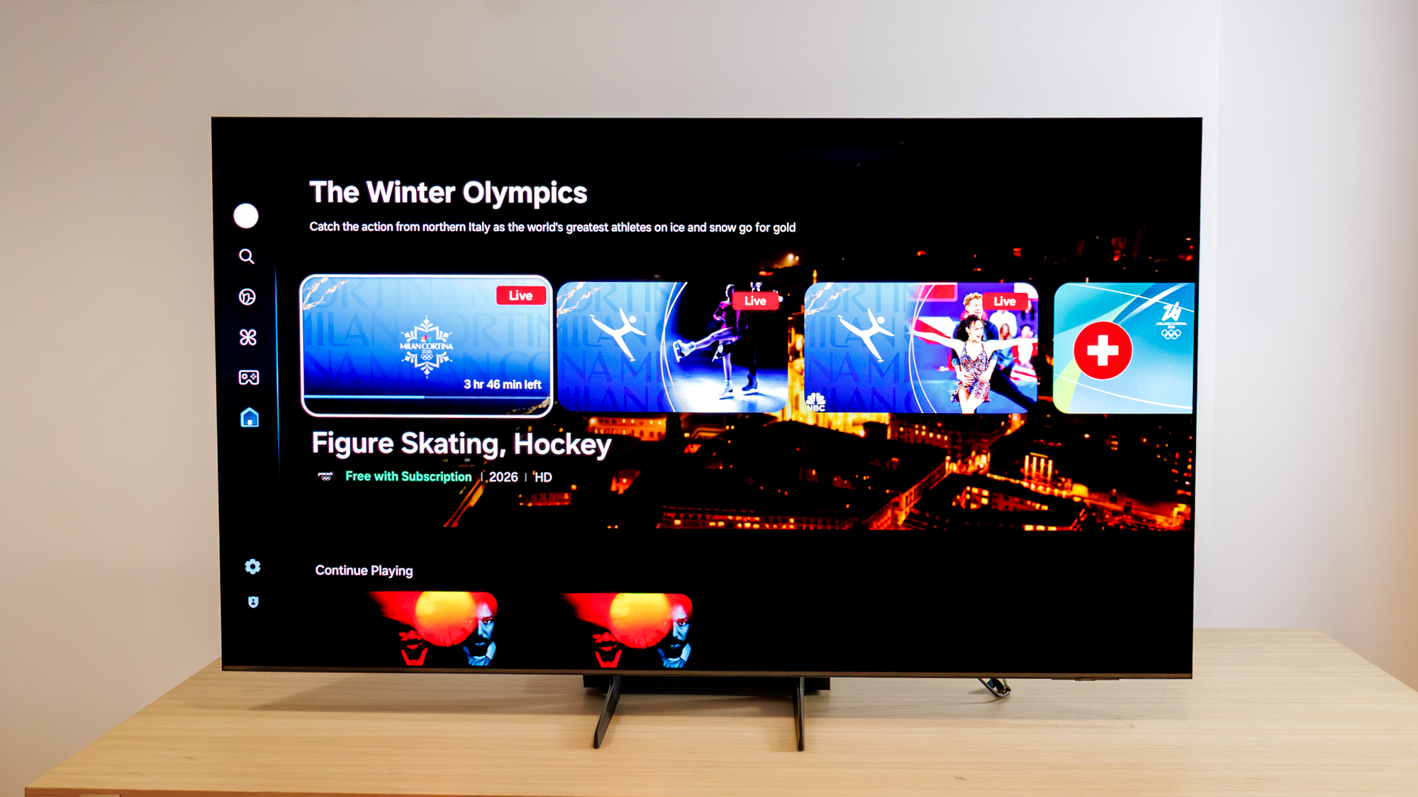 Samsung OLED S85F TV on a table