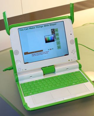 The OLPC screen is quite readable here. The two raised green