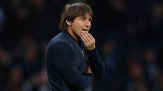 Tottenham manager Antonio Conte looks dejected during his side&#039;s 2-0 loss at home to Aston Villa.