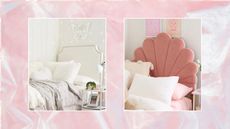 Two pictures of Dormify headboards on a pink background