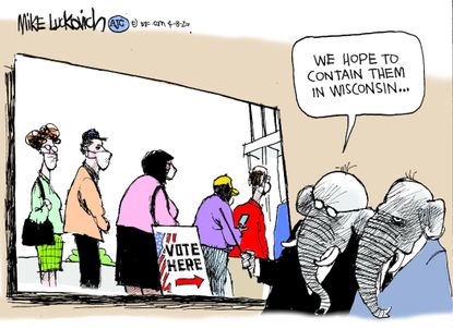 Political Cartoon U.S. Wisconsin GOP Coronavirus democratic primaries voting suppression