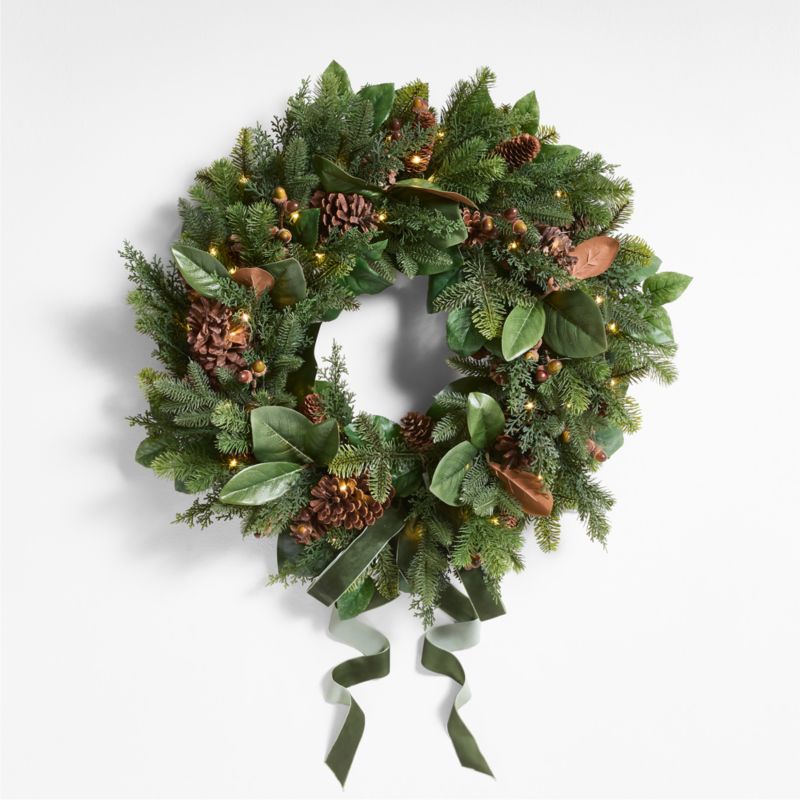 Faux Magnolia and Pinecone Pre-Lit Holiday Wreath 28&quot;