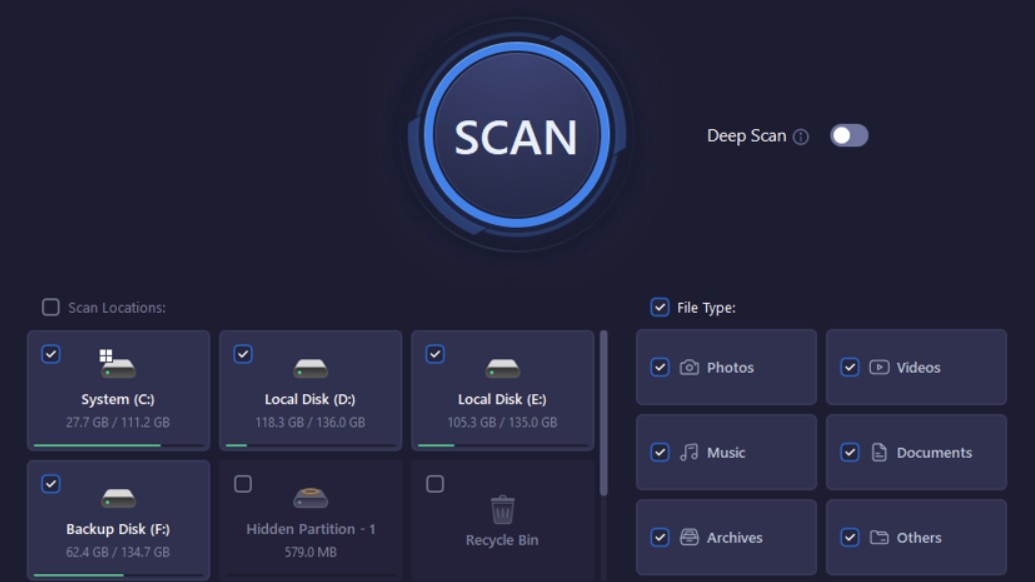 iTop Data Recovery scan screen