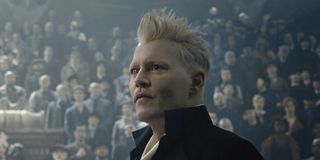 Gellert Grindelwald stands before a crowd of people in 'Fantastic Beasts and Where To Find Them 2'