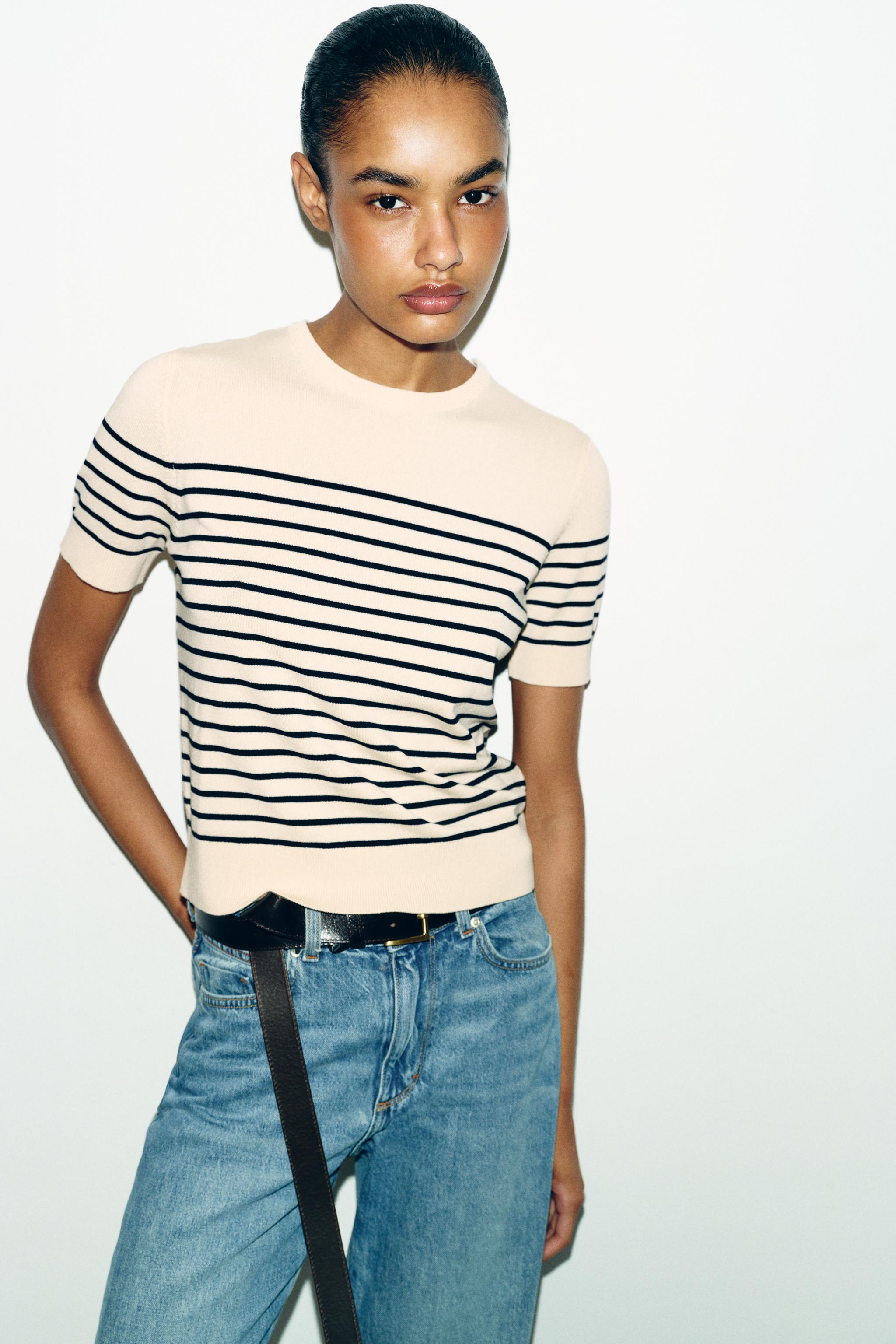 Striped Short Sleeve Knitted Jumper