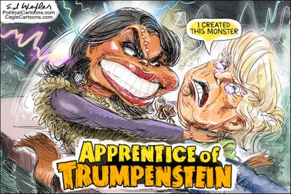 Political cartoon U.S. Trump Omarosa Apprentice Frankenstein