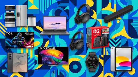 A collage of tech deals from the Best Buy Labor Day sale, including LG and TCL TVs, a Lenovo laptop, iPad, Sonos, Nintendo Switch 2, Garmin, Galaxy Z Fold 8 Ultra, appliances, and Bose headphones.