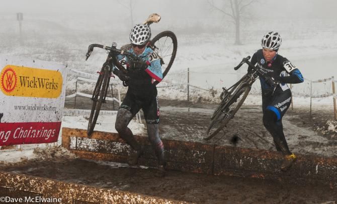 Corey Coogan Cisek (Cyclocrossracing.com) and Amanda Carey going for the win
