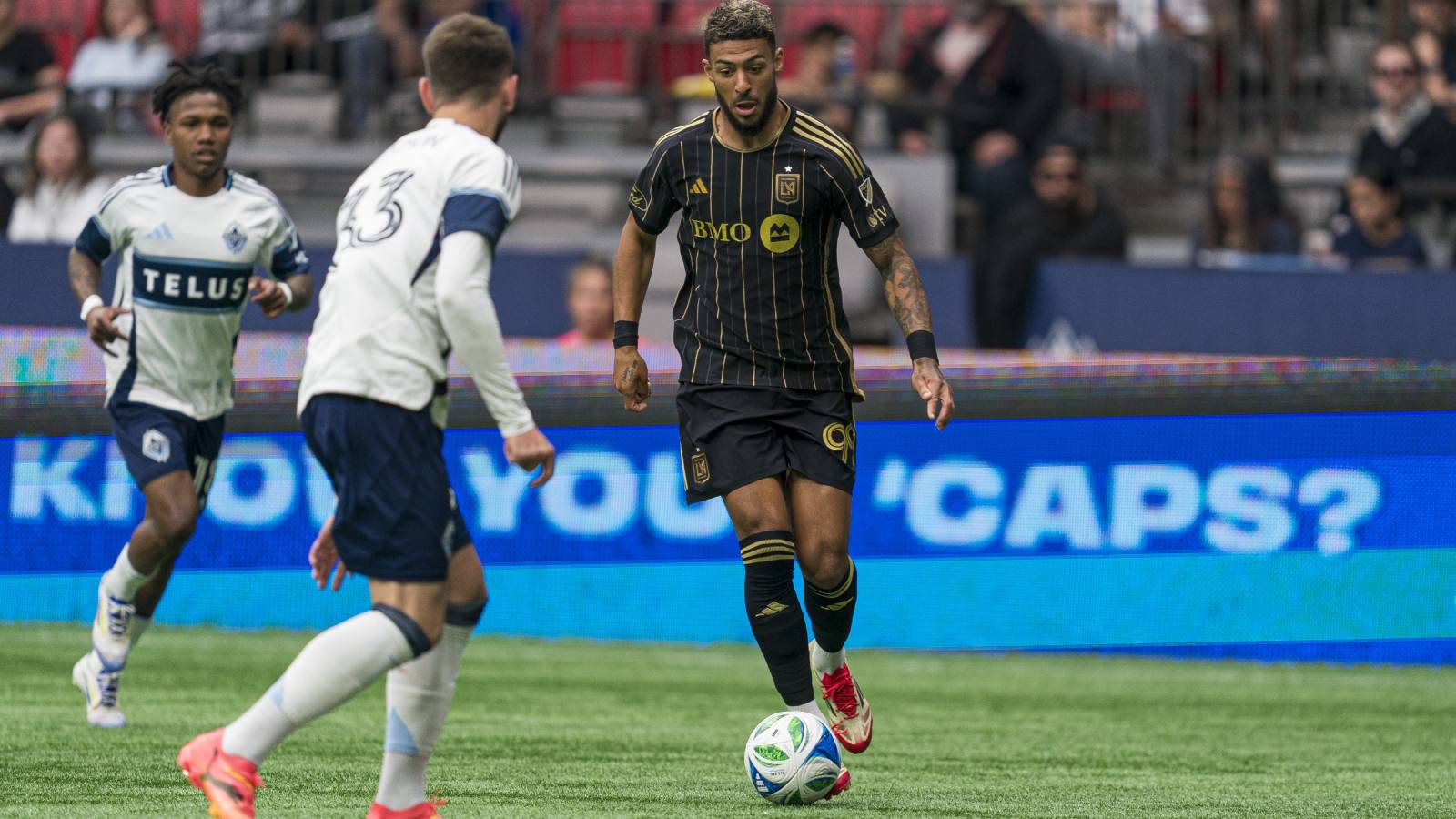 Los Angeles FC's Denis Bouanga during an MLS match against the Vancouver Whitecaps in May 2025.