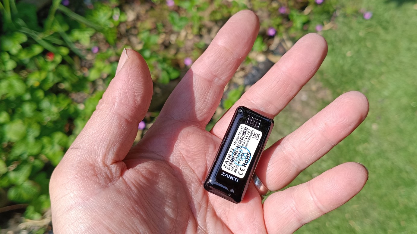 Back of Zanco Tiny T1 phone in hand