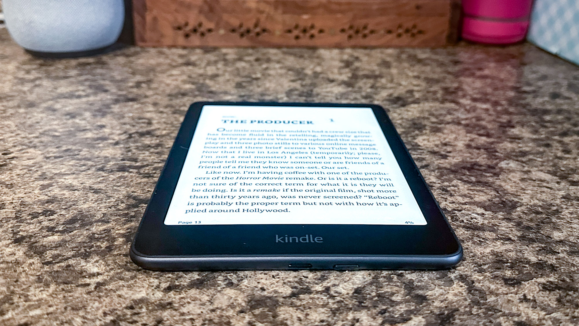 The Kindle Paperwhite on a counter