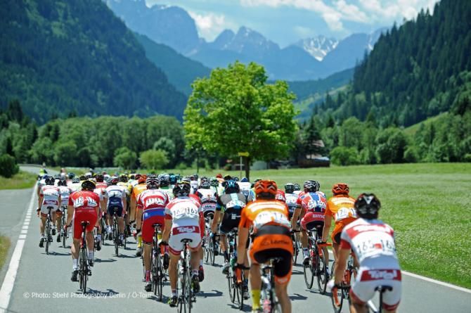 The peloton in action during stage 3 at the Tour of Austria