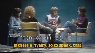 Jon Lord, Ian Hunter, Chip Monck and Ozzy Osbourne on the set of Speakeasy