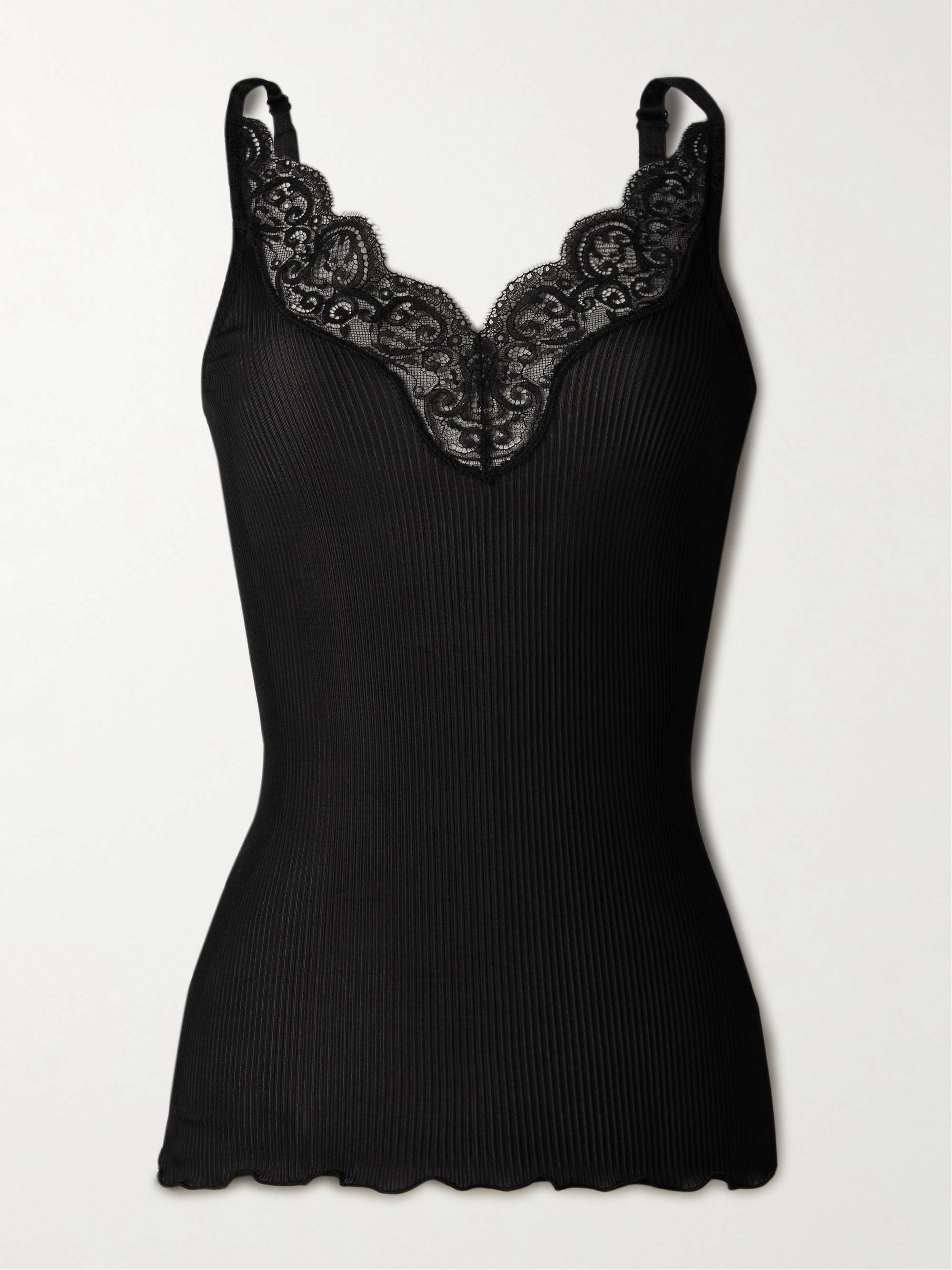 Lace-Trimmed Ribbed Silk-Jersey Tank Top
