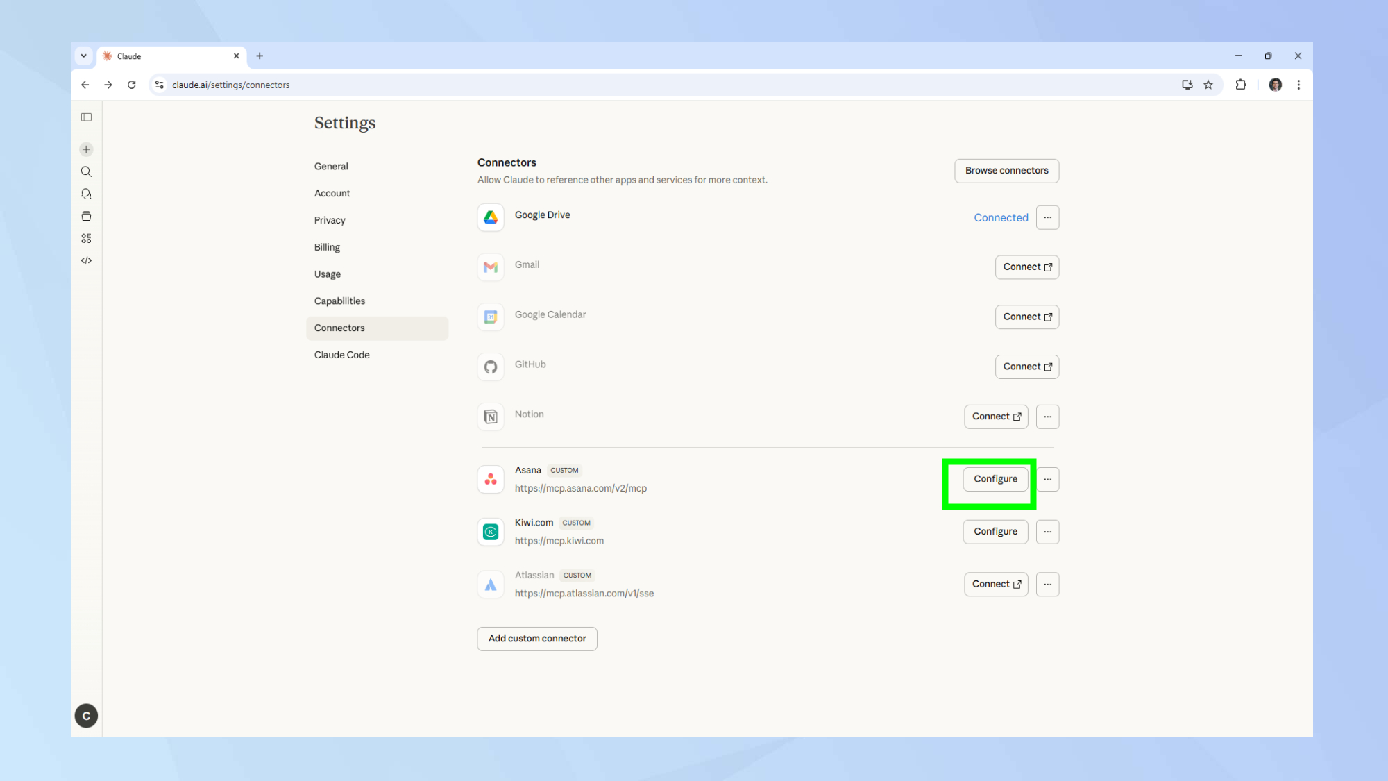 Configure Claude app