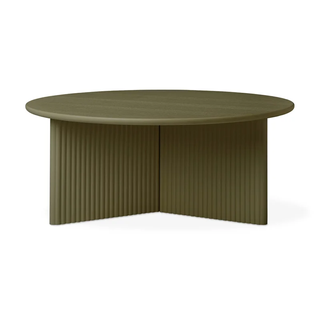 round green coffee table with modern base