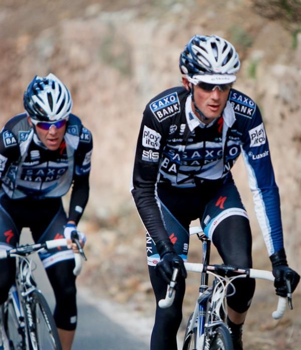 Frank Schleck (Saxo Bank) and a teammate had no trouble staying near the front throughout the day.
