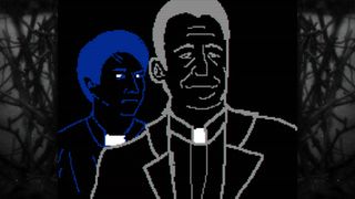 Two priests rendered in Faith's rotoscope style