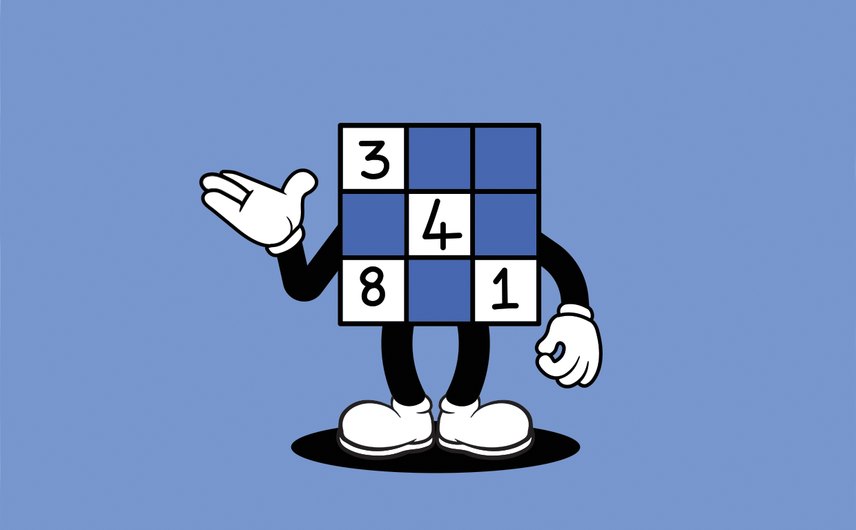 Illustration of an animated Easy Sudoku puzzle board