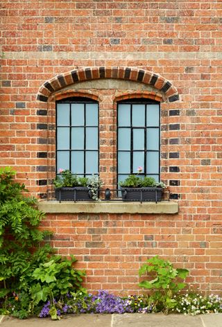 Decorative brickwork with arched window