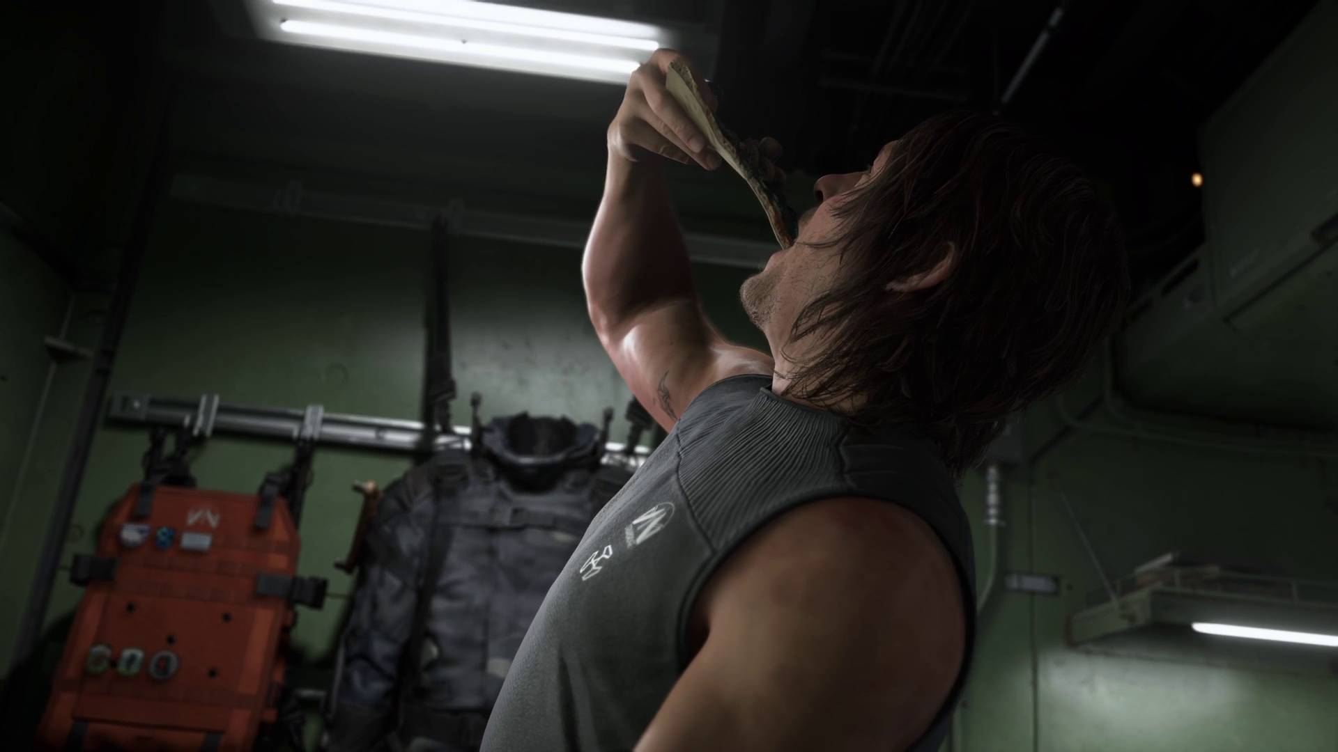 Death Stranding 2 birthday Sam eating birthday pizza