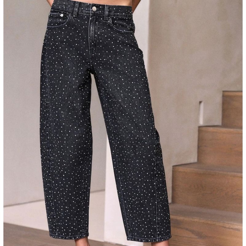 Next , Premium Embellished Mid Rise Barrel Leg Jeans