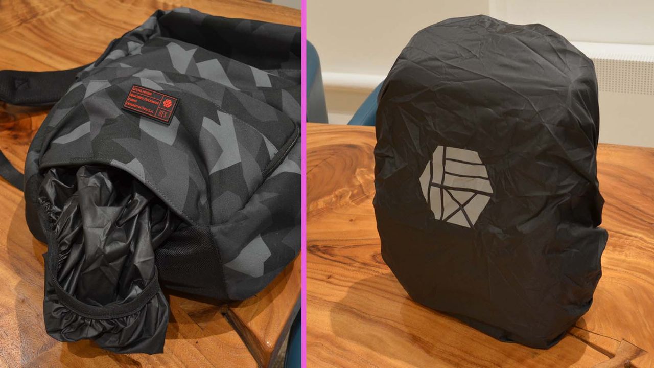 A Hex Technical Backpack on a wood grain table