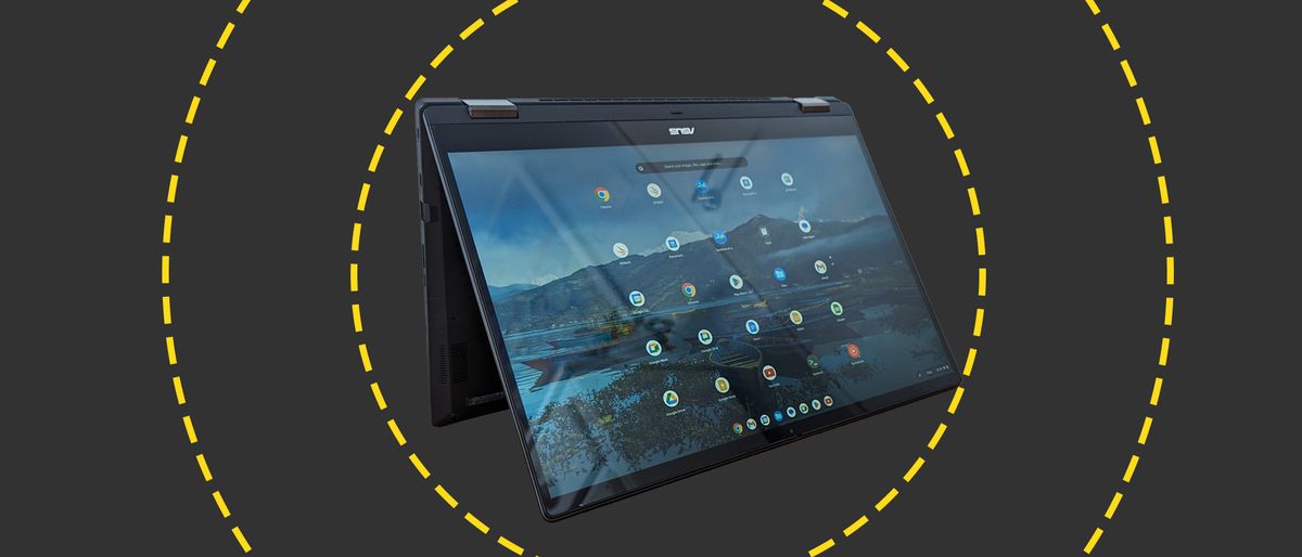 The Asus Chromebook Enterprise Flip CB5 on the ITPro background