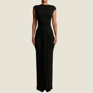 flat lay image of black dress