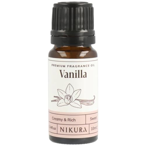 Nikura | Vanilla Fragrance Oil - 10ml | Perfect for Soap Making, Candle Making, Wax Melts, Diffuser | Great for Use in Bath Bombs, Perfume Oil, Perfume Scents, Potpourri | Vegan &amp;amp; Uk Made