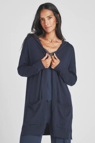 long navy blue cardigan with pockets
