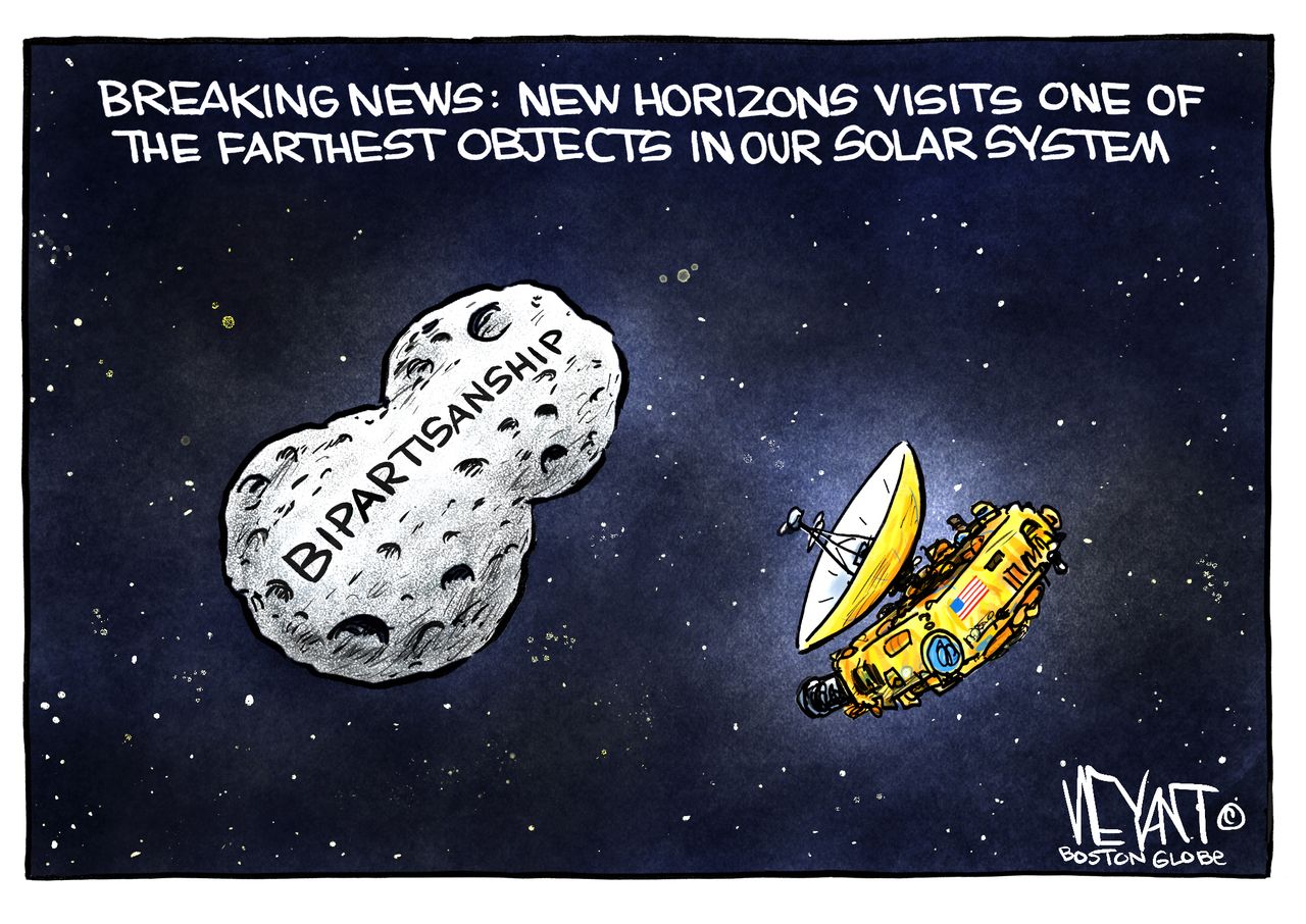 Political cartoon U.S. New Horizons bipartisanship