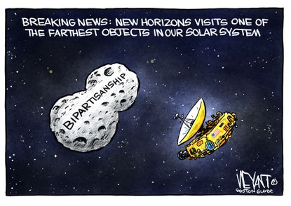 Political cartoon U.S. New Horizons bipartisanship
