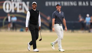 Rory and Tiger walk the fairway at St Andrews