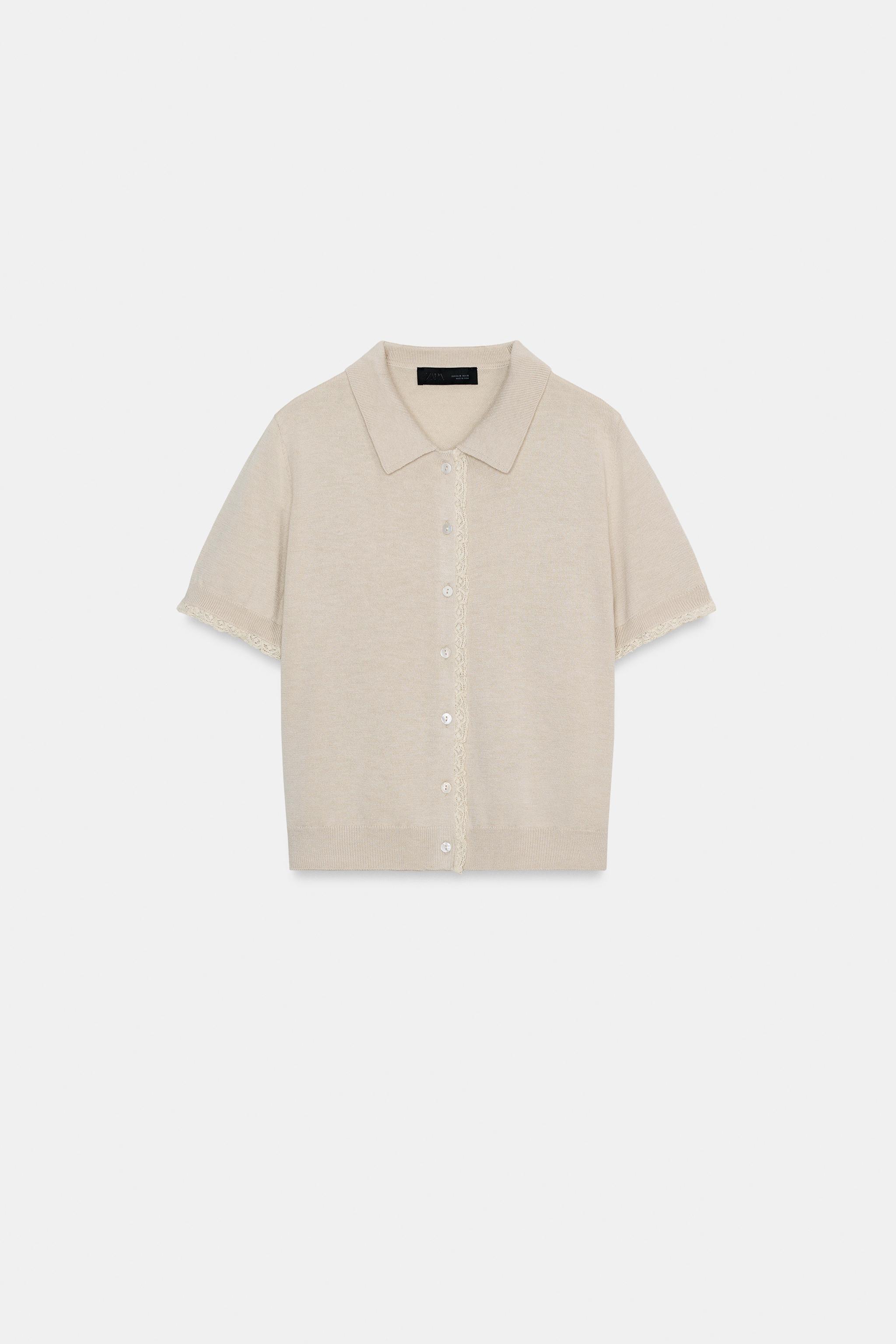 ZARA Short Sleeve Knit Jacket With Lace Trim