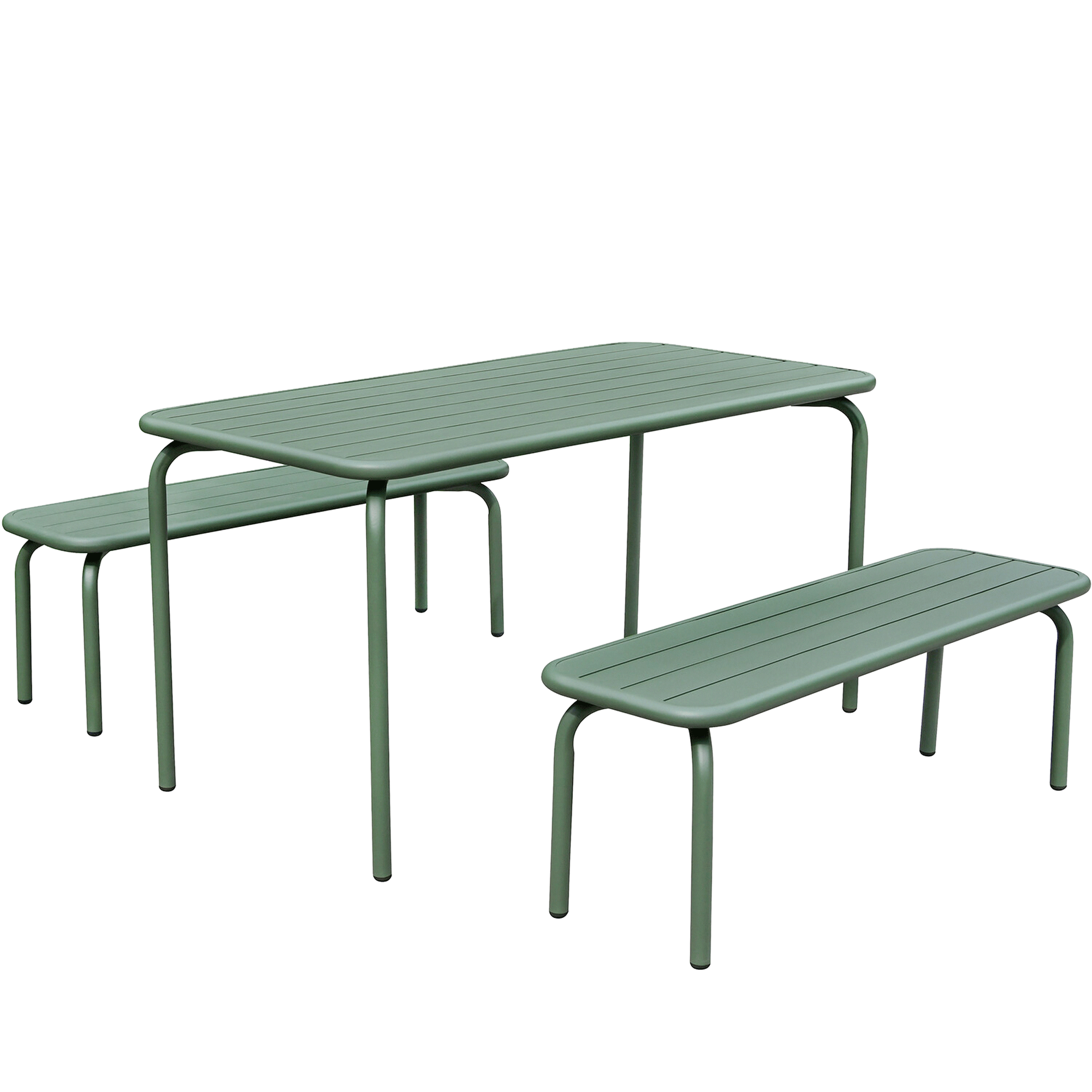 The Range Eton Aluminium Bench Set in Green against a white background