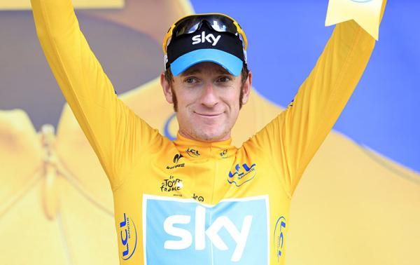 Race leader Bradley Wiggins (Sky) on the podium