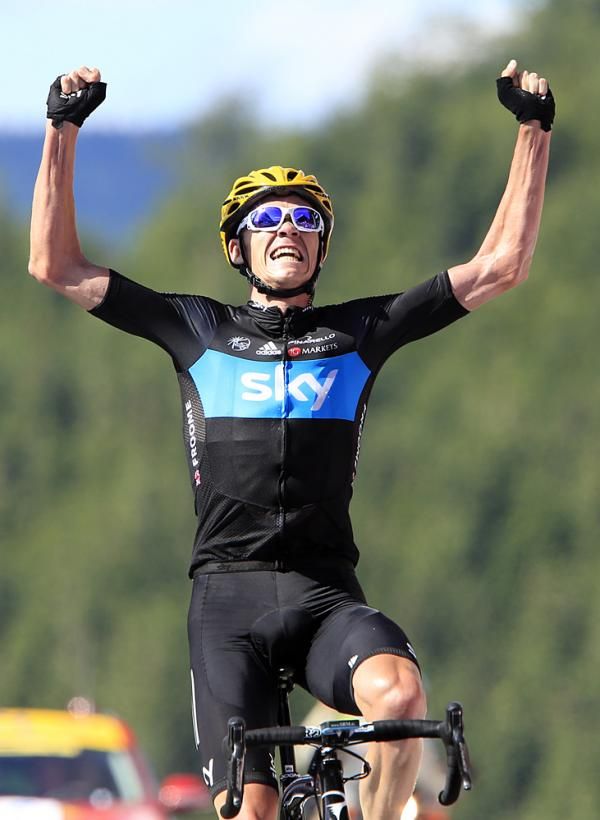 Chris Froome celebrates his first Tour de France stage victory