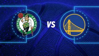 Logos of NBA teams Boston Celtics and Golden State Warriors