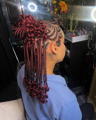 Half Up Half Down Box Braids and Cornrows Hairstyle